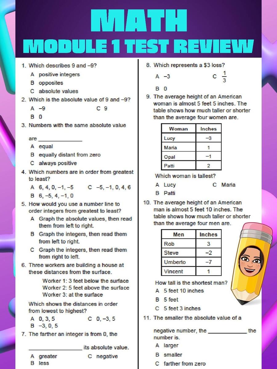 Go Math Module 1 Test Review Sheet By The Profound Teacher TPT