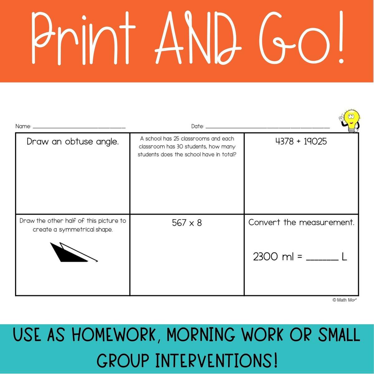 Grade 4 Math Daily Spiral Review For Math Homework Or Math Morning Work May Made By Teachers