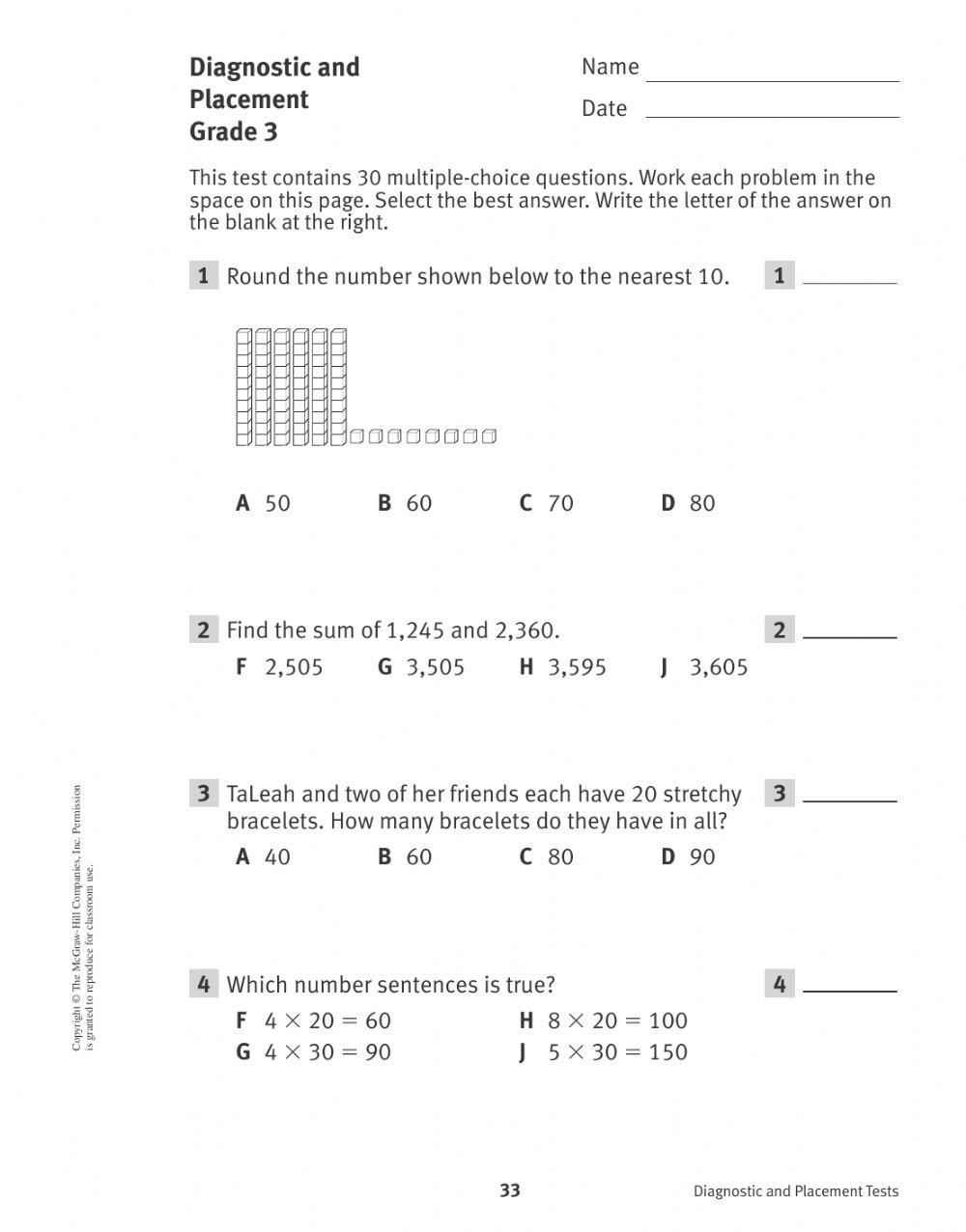 Grade 4 Math Diagnostic Assessment Part 1 Worksheet Worksheets Library