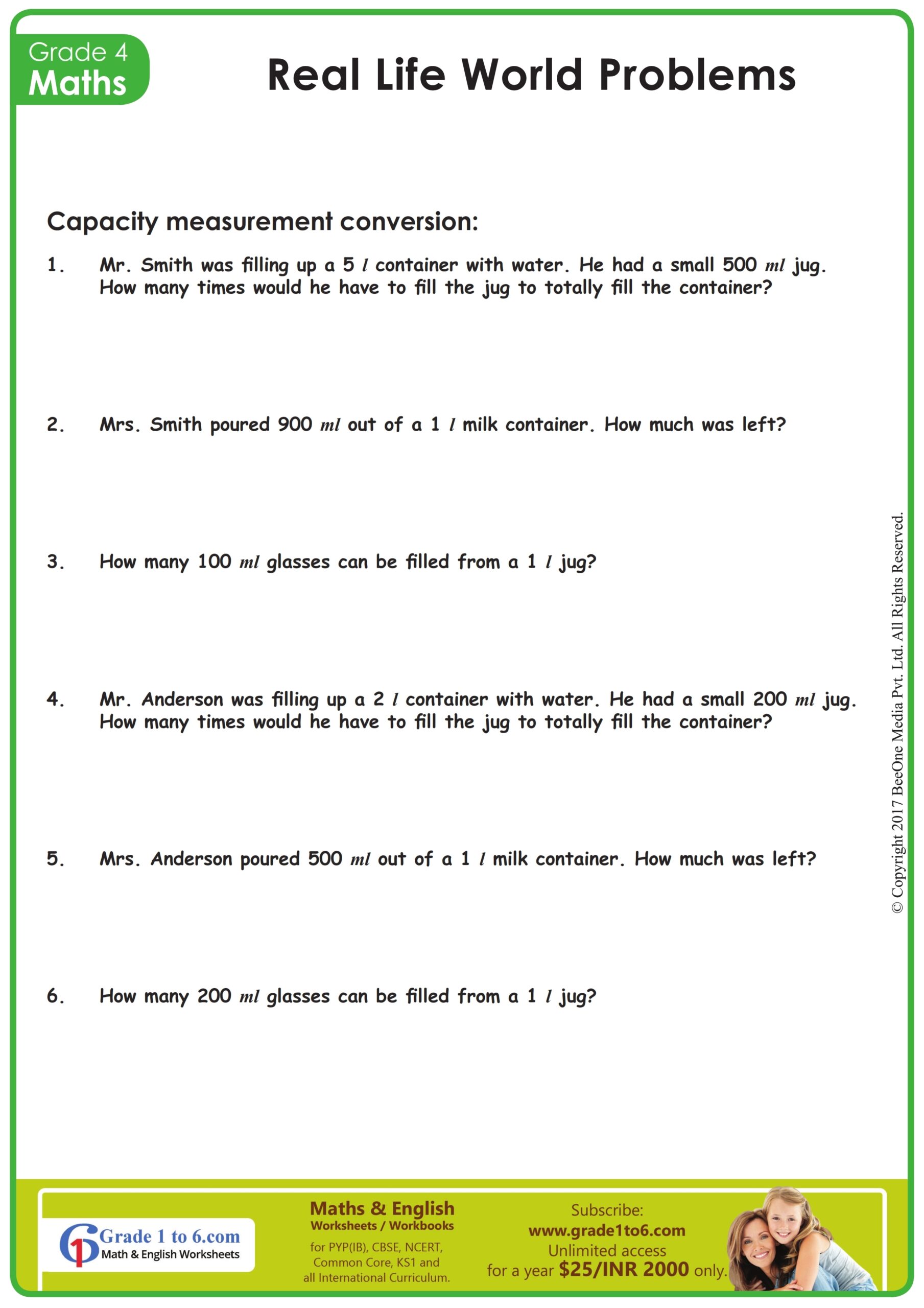 Grade 4 Volume And Capacity Word Problems Grade1to6 Grade 4 Volume And Capacity Word Problems Grade1to6