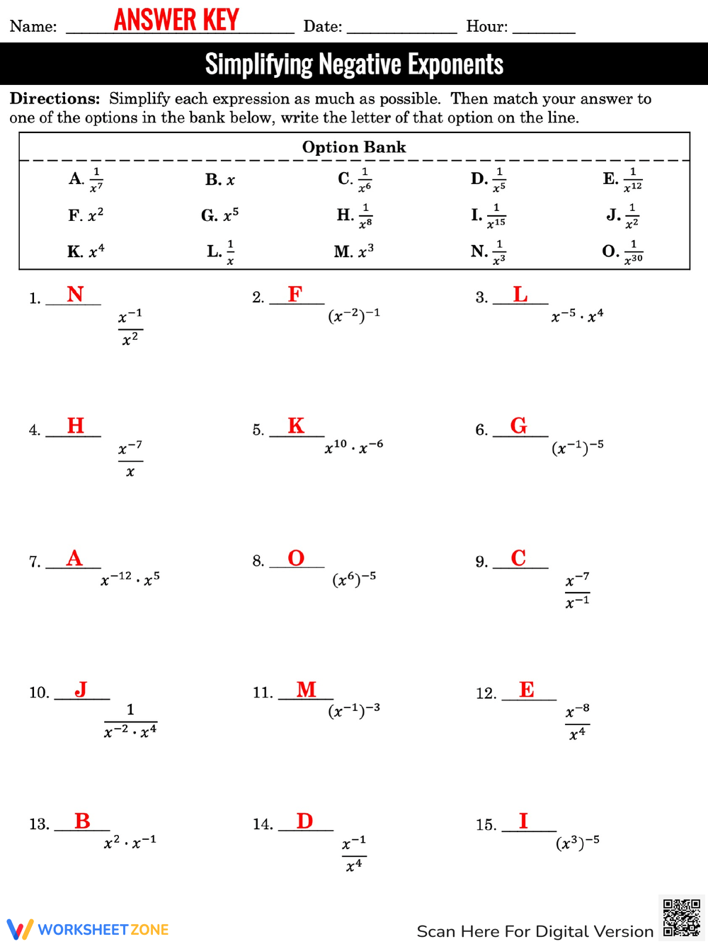 Grade 8 Exponents Worksheets