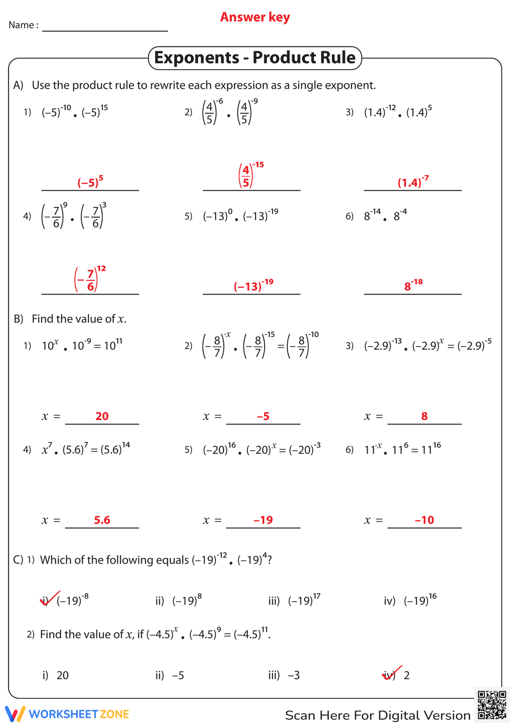 Grade 8 Exponents Worksheets