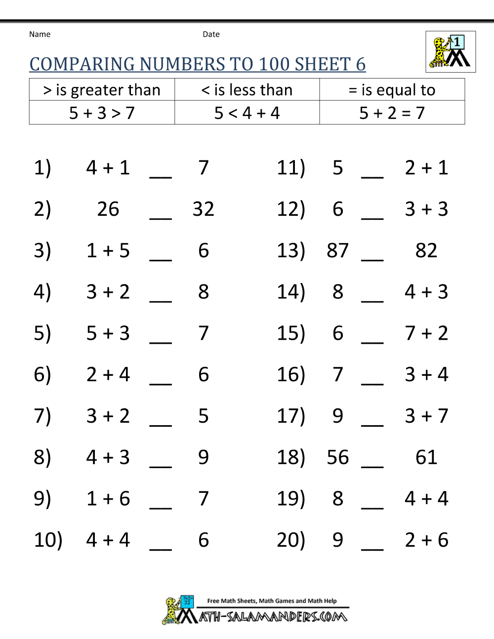 Greater Than Less Than Worksheet Comparing Numbers To 100 Math Easter Worksheets PDF Free Download
