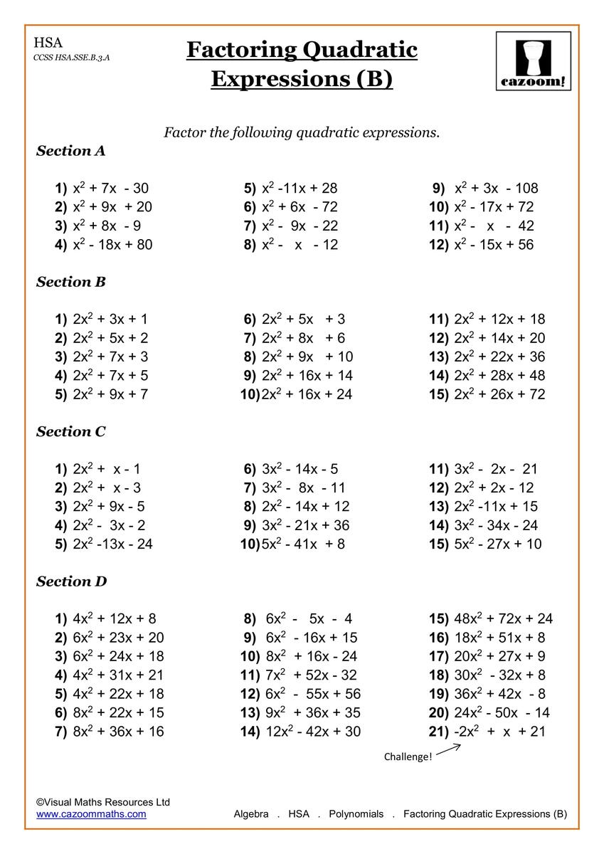 Free Printable Tenth Grade Math Practice Worksheet