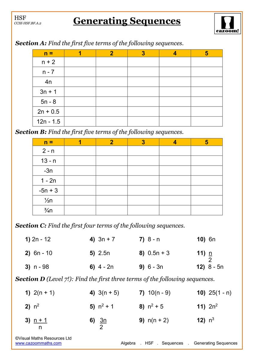 High School Algebra Worksheets