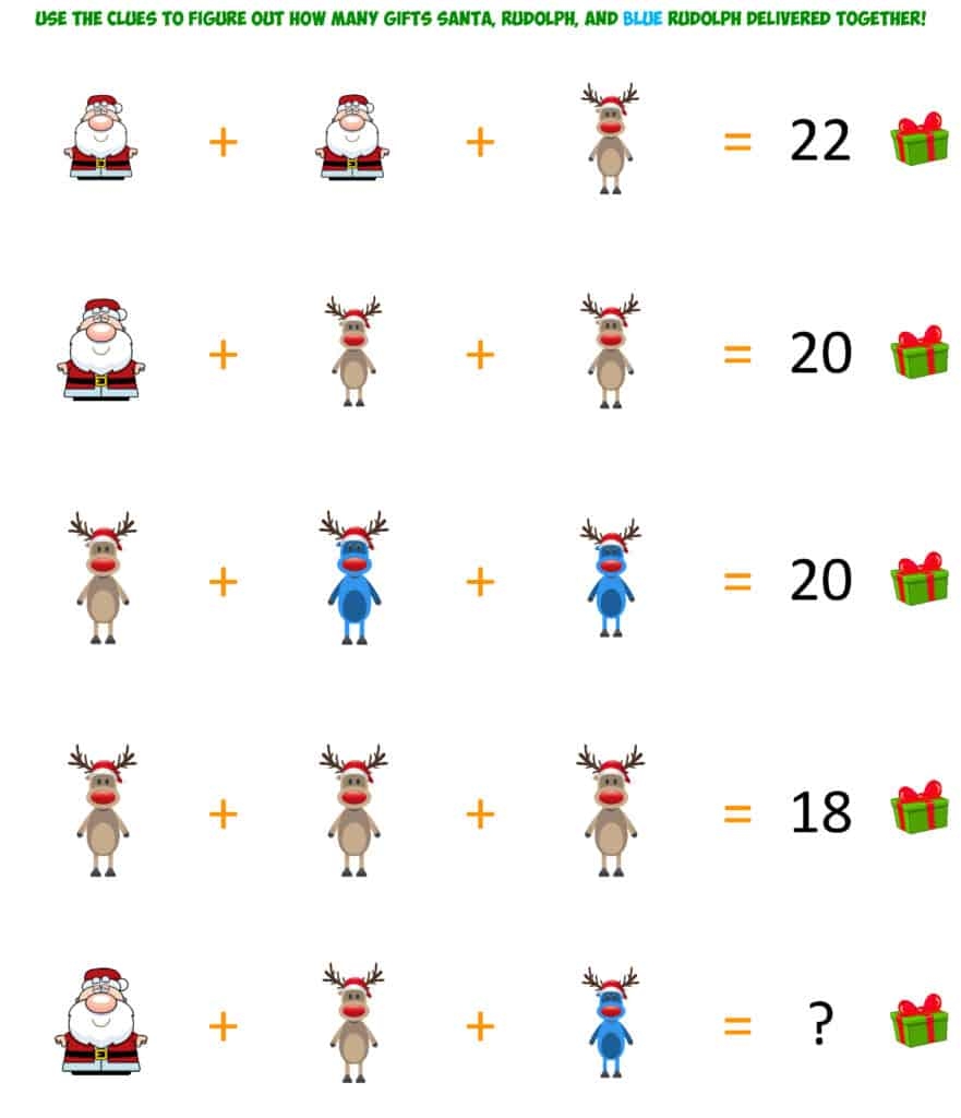 Holiday Math Santa s Christmas Brainteaser 2 Mr R s World Of Math