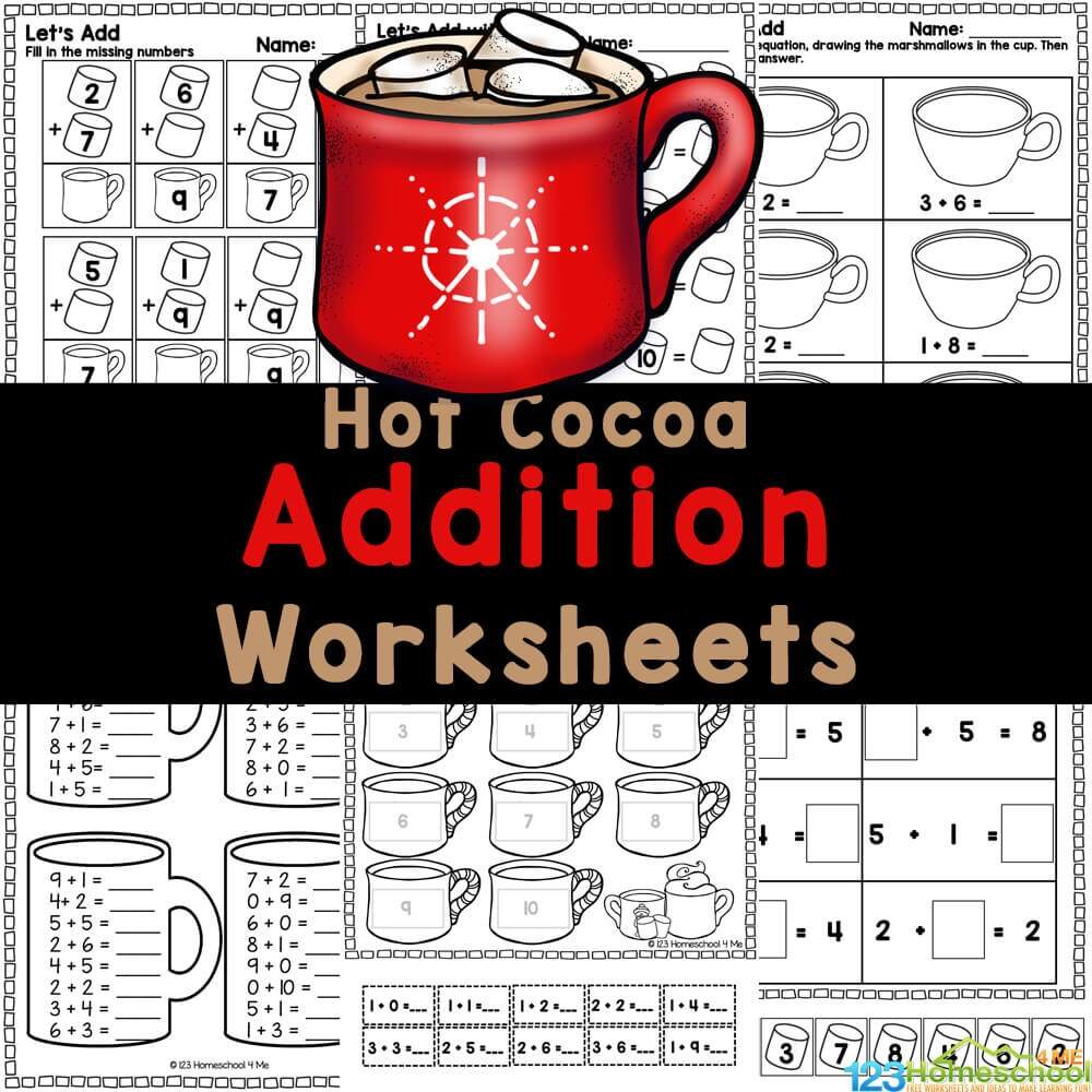 Hot Cocoa Marshmallow Addition Worksheets For Kindergarten