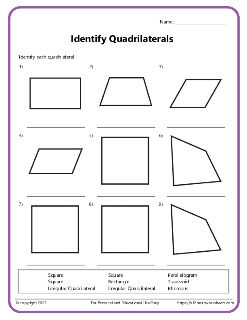 Identify And Draw Quadrilaterals K12 Math Worksheets
