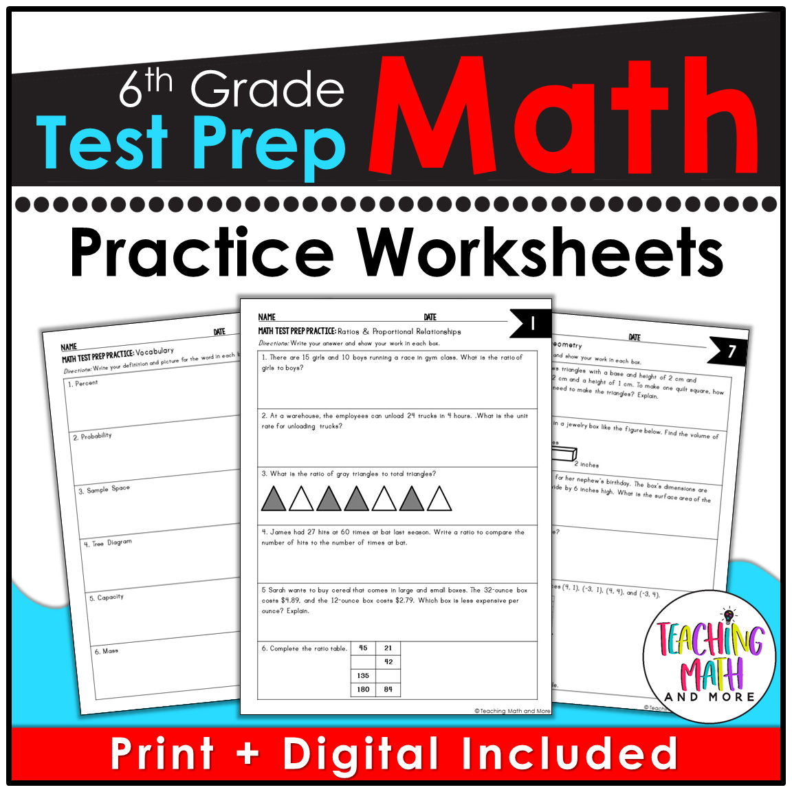 Kelly McCown Math Test Review Activities Grade 6