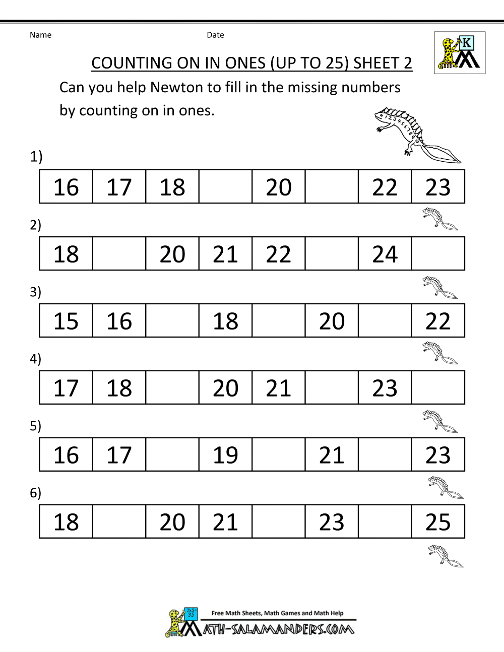 Kindergarten Math Printables 2 Sequencing To 25