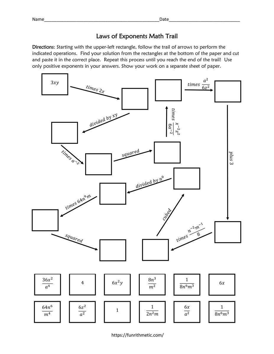 Laws Of Exponents Math Trail Puzzle Funrithmetic