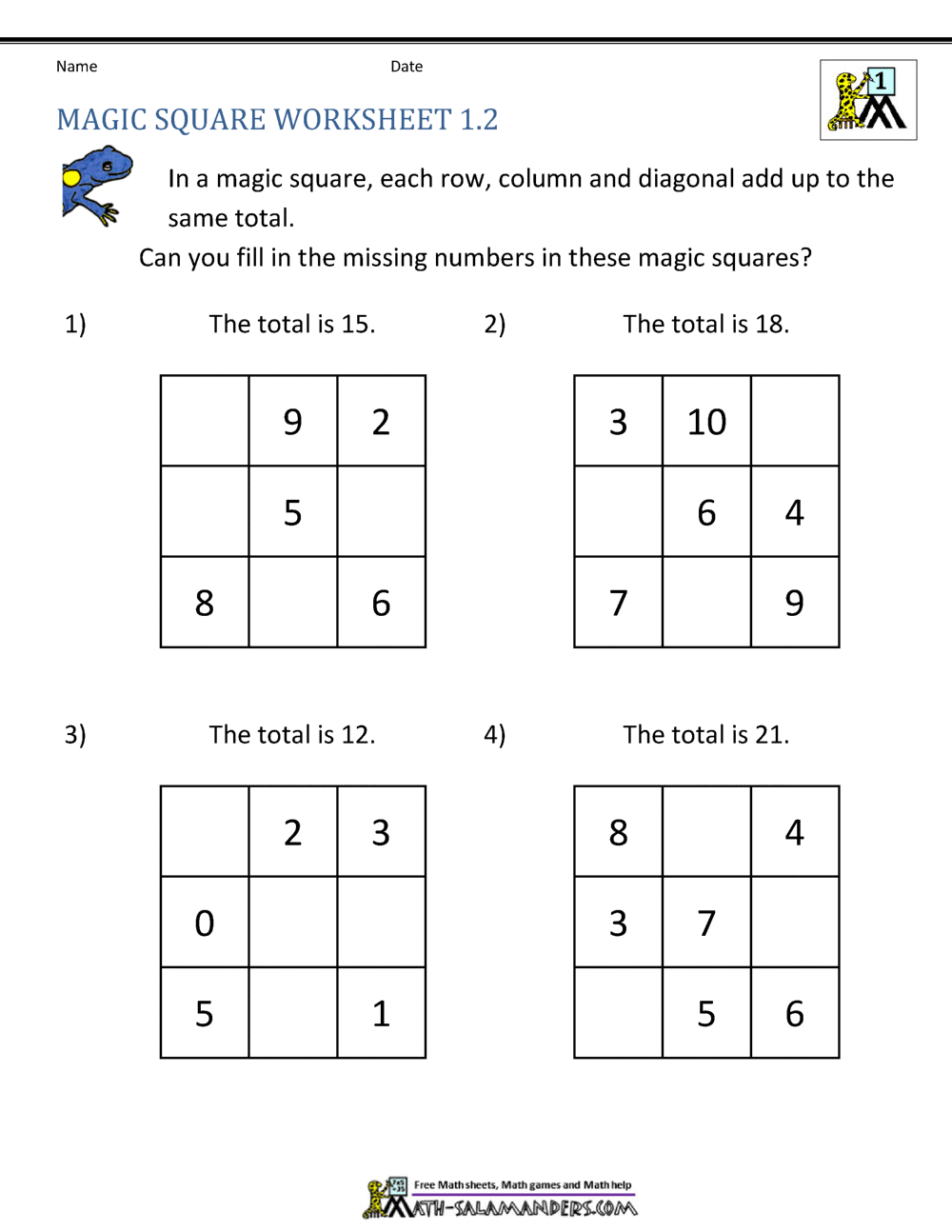 Magic Square Worksheets