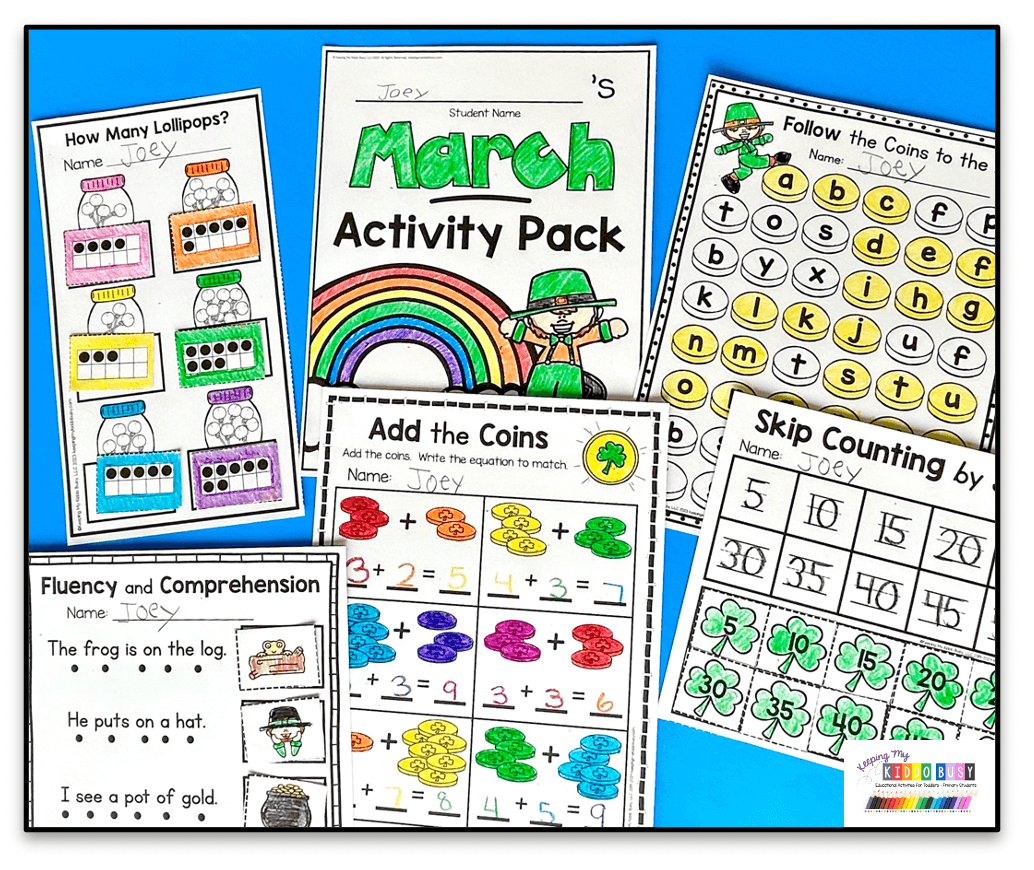 March Math ELA Kindergarten Pack No Prep FREEBIES Keeping My Kiddo Busy