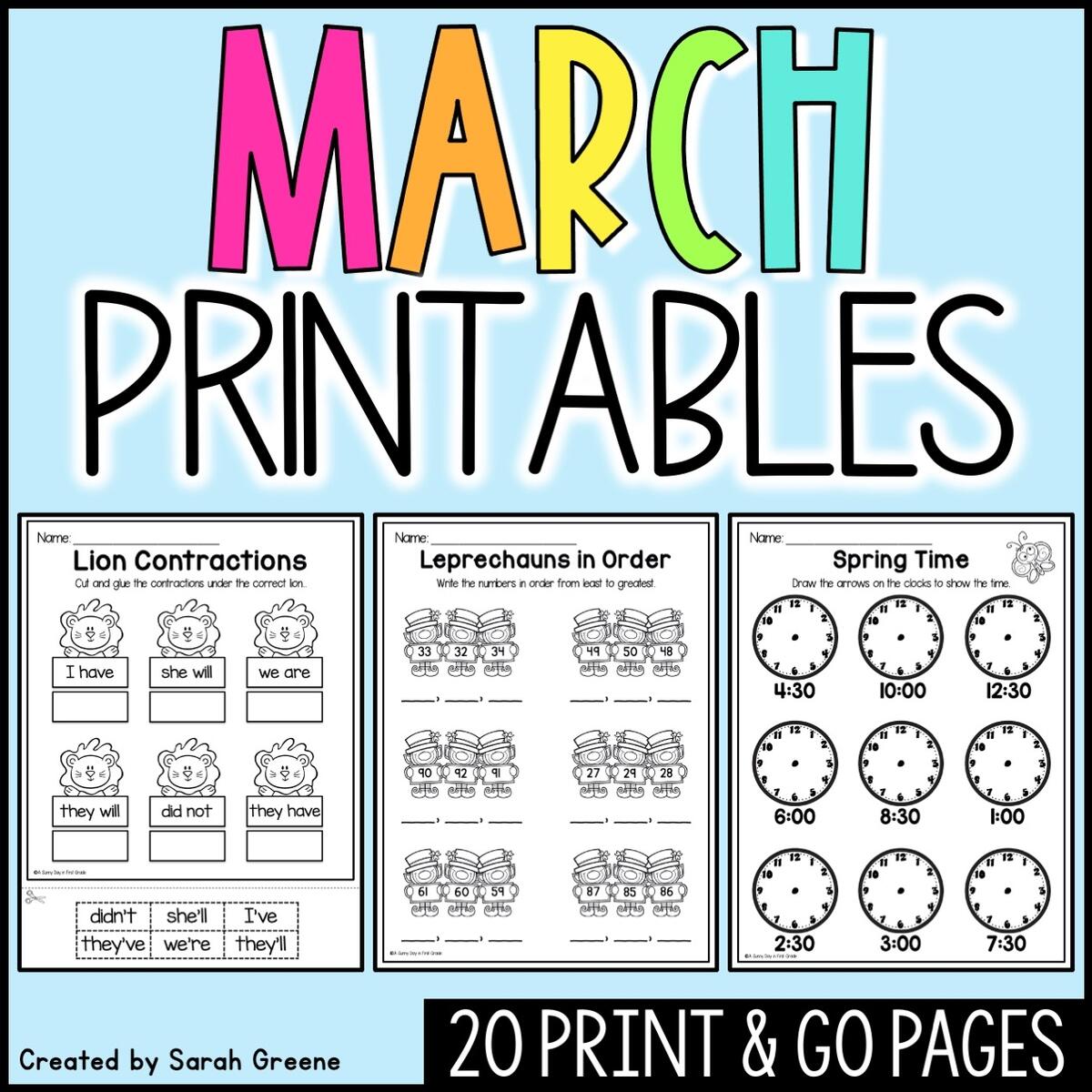 March No Prep Literacy And Math Printable Worksheets For First Grade Made By Teachers March No Prep Literacy And Math Printable Worksheets For First Grade Made By Teachers