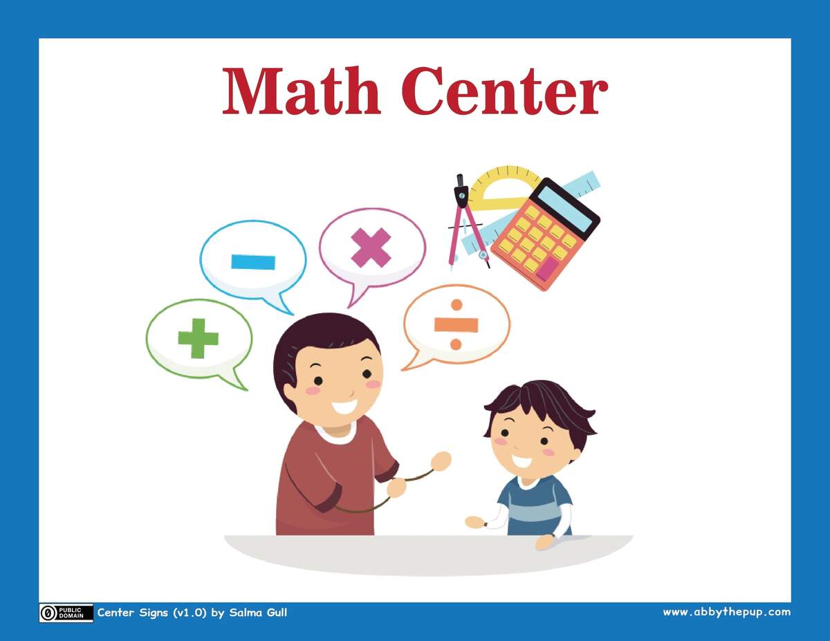 Math Center Sign Free Printable Paper Raft Templates Preschool Classroom Printables Charts Preschool Mom
