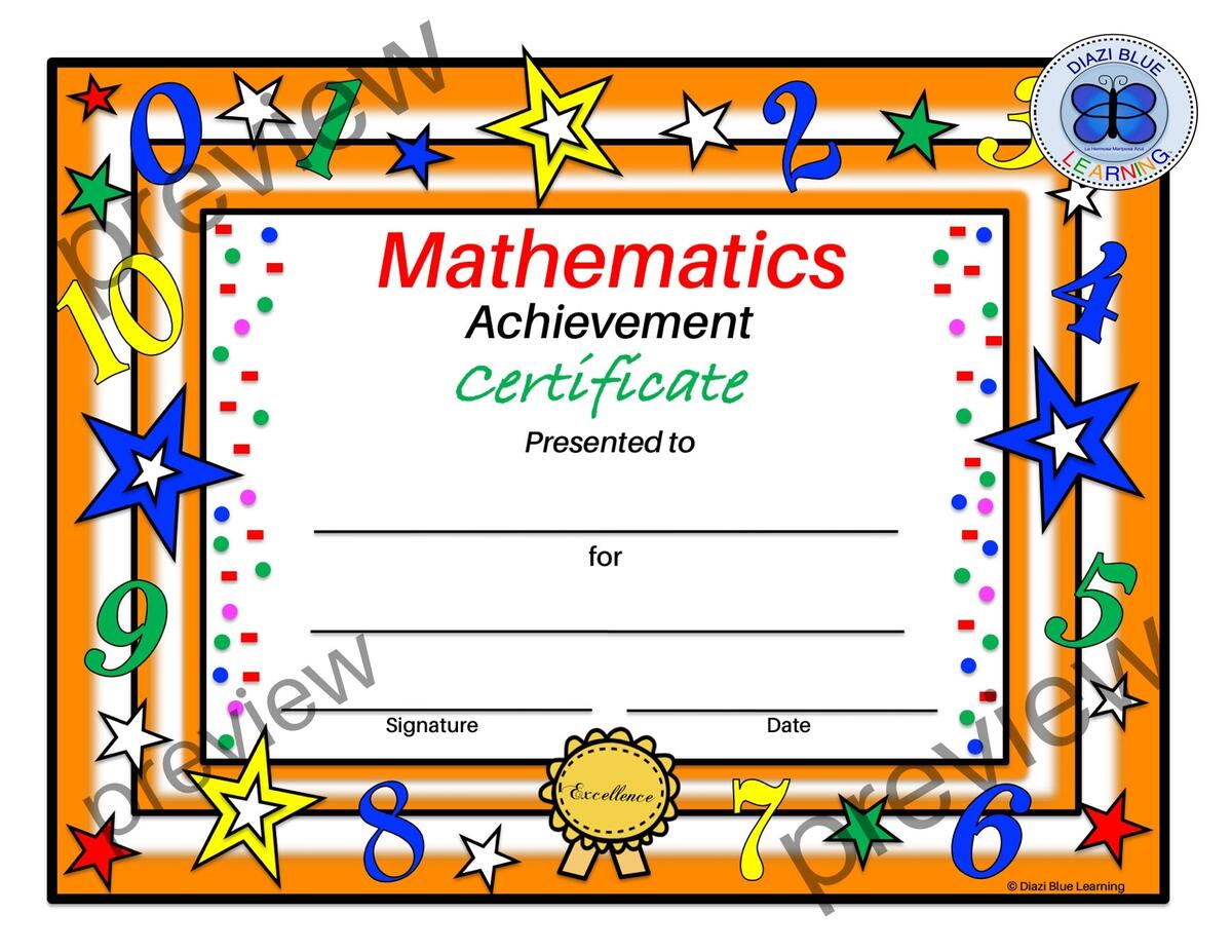Math Certificate PDF Math Certificate PDF Math Award Editable Math Certificate School Certificate End Of Year Certificates Etsy