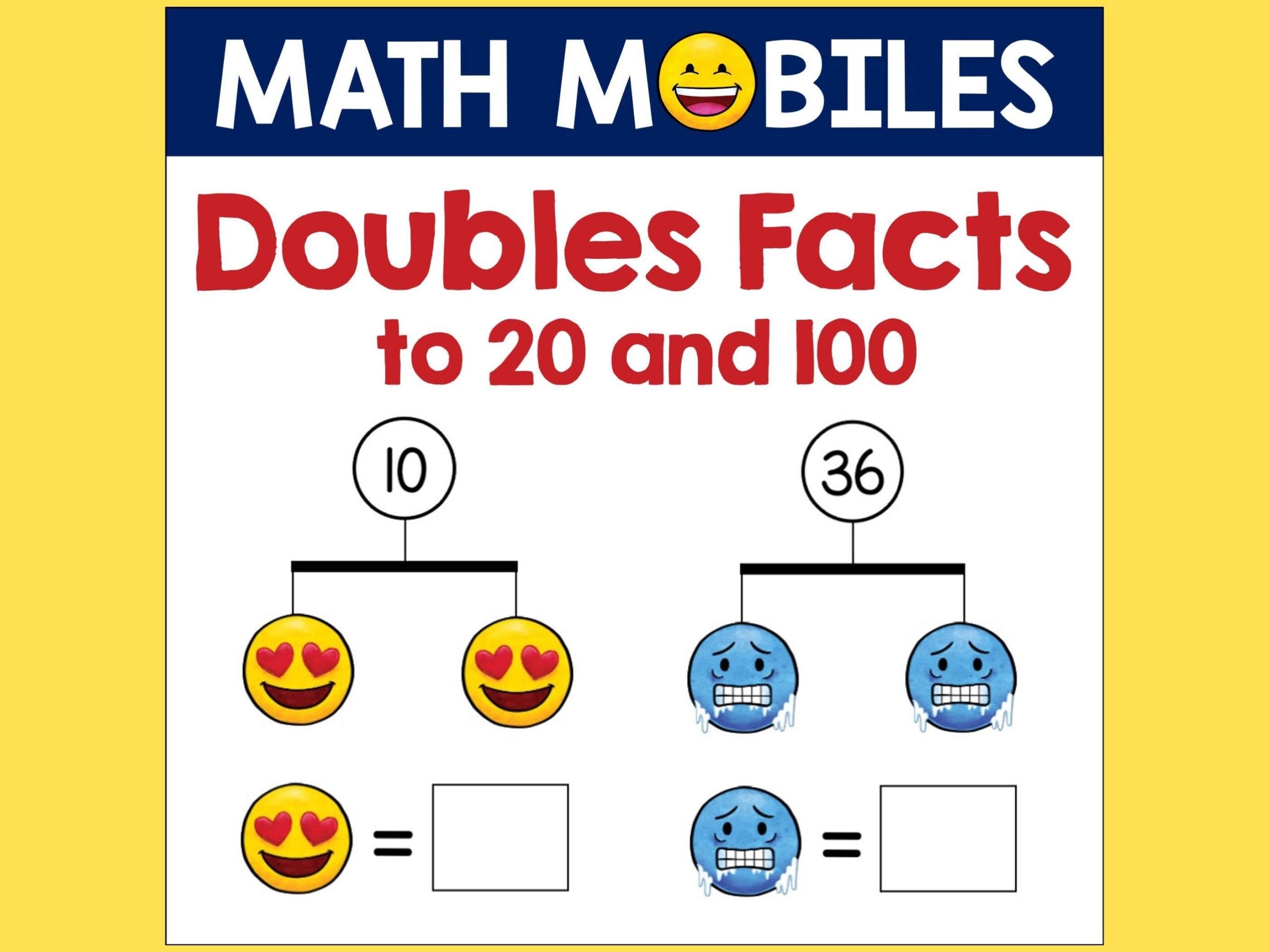 Math Doubles Facts Worksheets To 20 And 100 Algebra Addition With Emojis Printable PDF Etsy