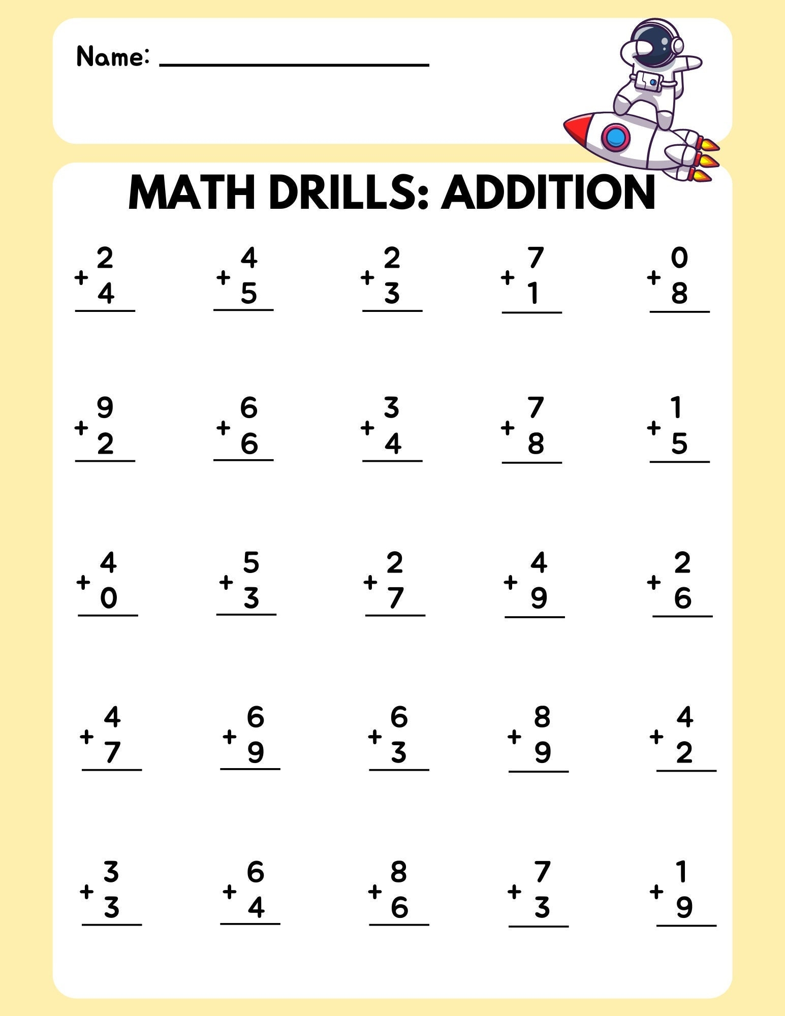 Math Drill Addition Worksheet 1 Etsy Math Drill Addition Worksheet 1 Etsy
