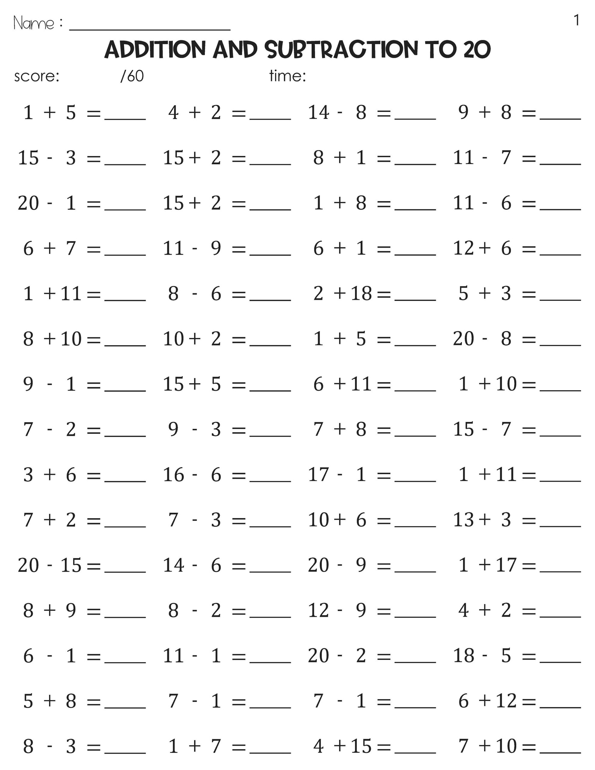 Math Fact Fluency Addition And Subtraction To 20 Timed Tests Practice Etsy Israel Math Fact Fluency Addition And Subtraction To 20 Timed Tests Practice Etsy Israel