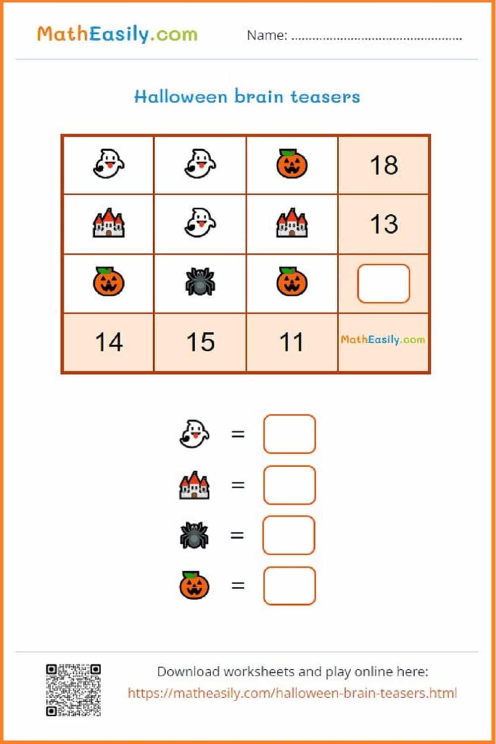 Math Halloween Brain Teasers With Answers Math Halloween Brain Teasers With Answers