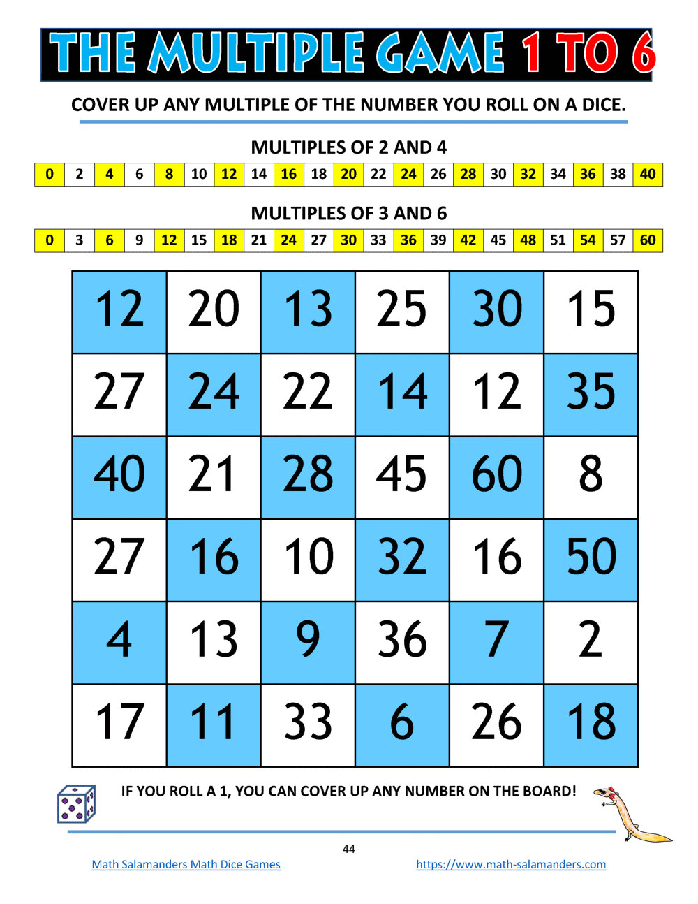 Math Salamanders Math Dice Games Math Salamanders Math Dice Games