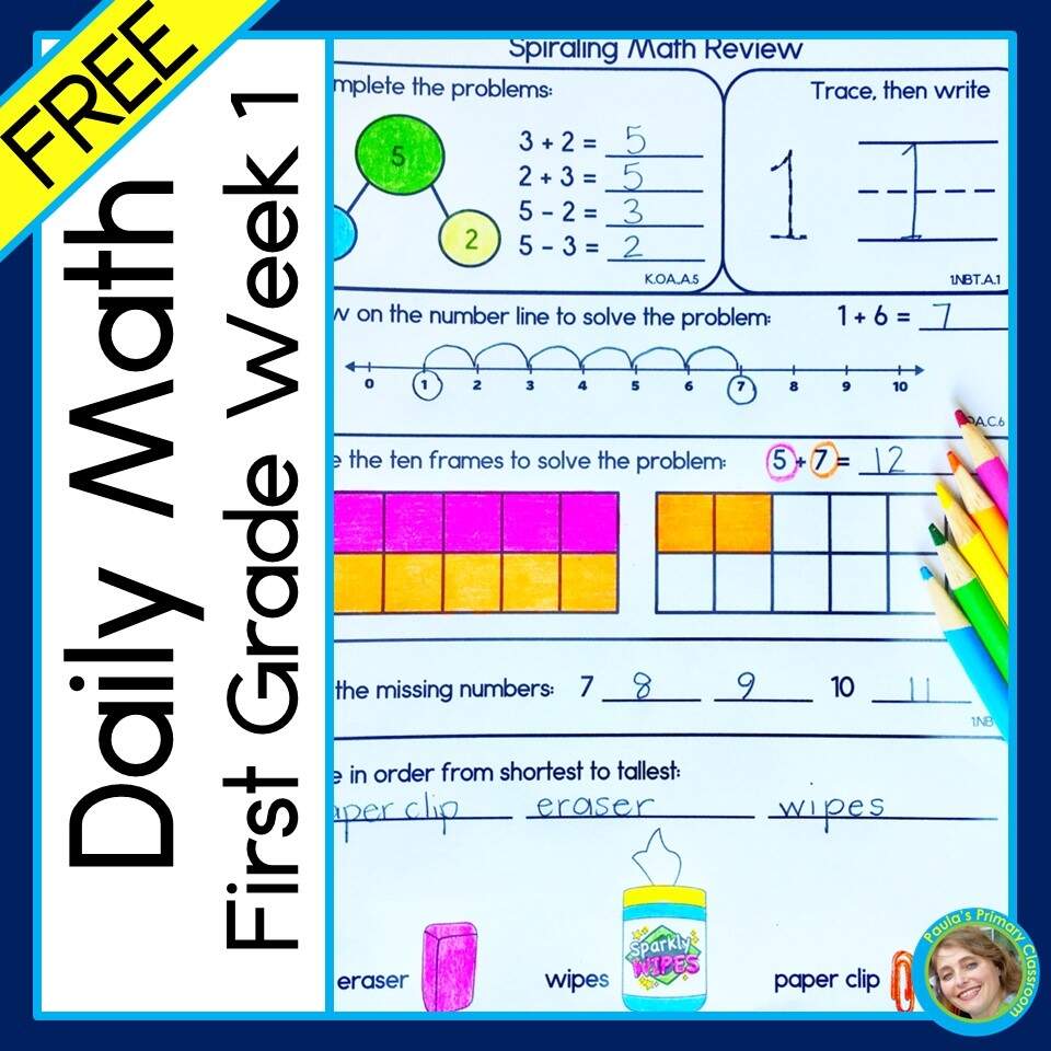 Math Spiral Review Daily Worksheets Morning Work Homework 1st Grade FREE Week Made By Teachers