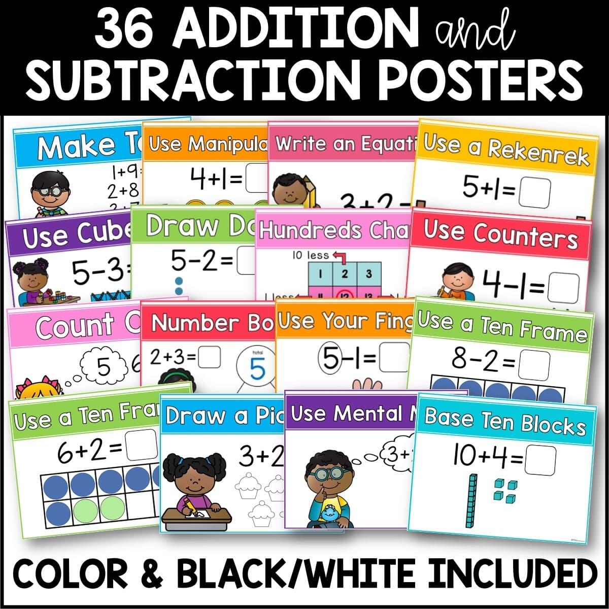 Math Strategies Posters Addition And Subtraction Strategies Miss Kindergarten