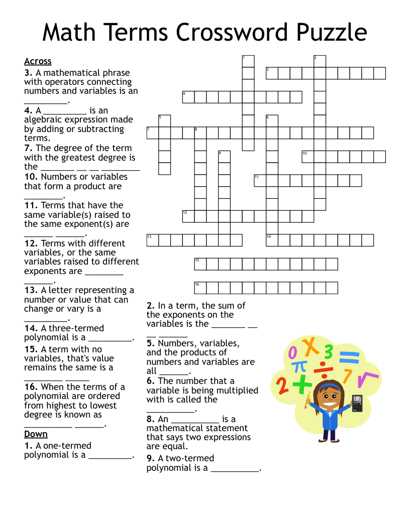 Math Vocabulary Crossword WordMint