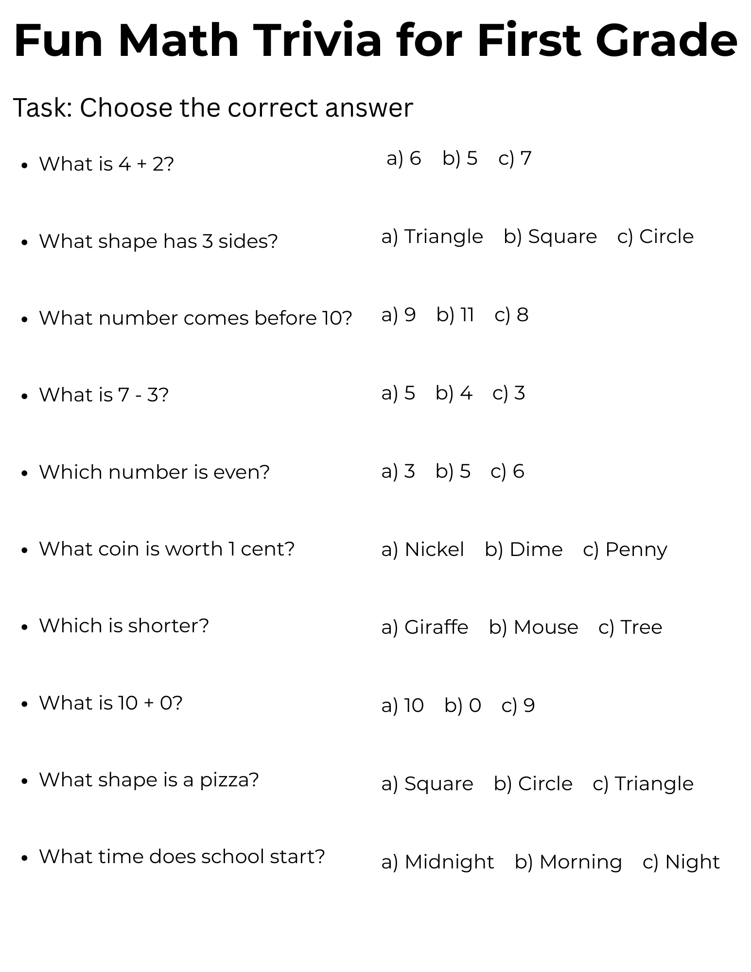 Math Trivia Questions For 1st Graders With Answers Made By Teachers MATH TRIVIA QUESTIONS Trivia Champ