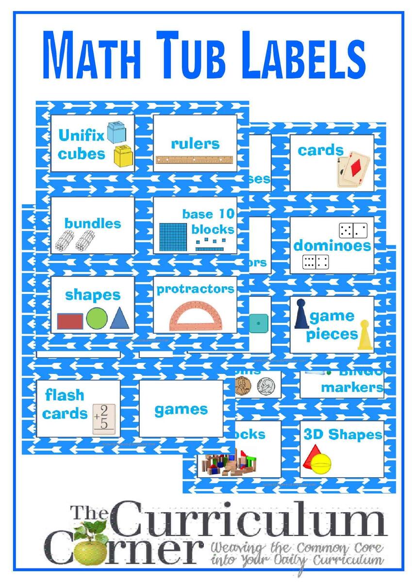 Math Tub Labels FREE From The Curriculum Corner The Curriculum Corner 123