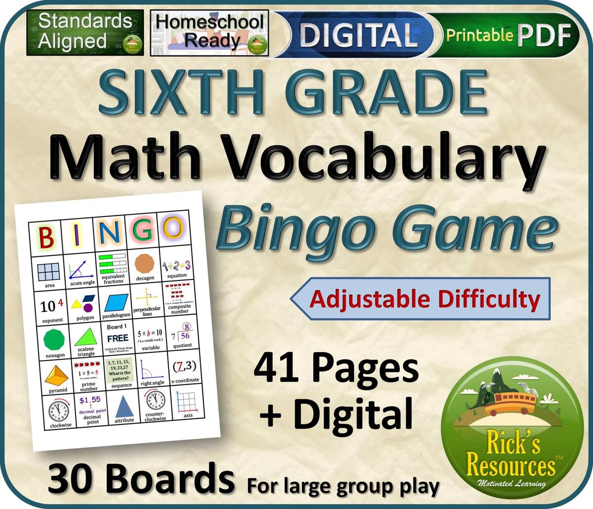 Math Vocabulary Bingo Grade 6 Math Vocabulary Bingo Grade 6