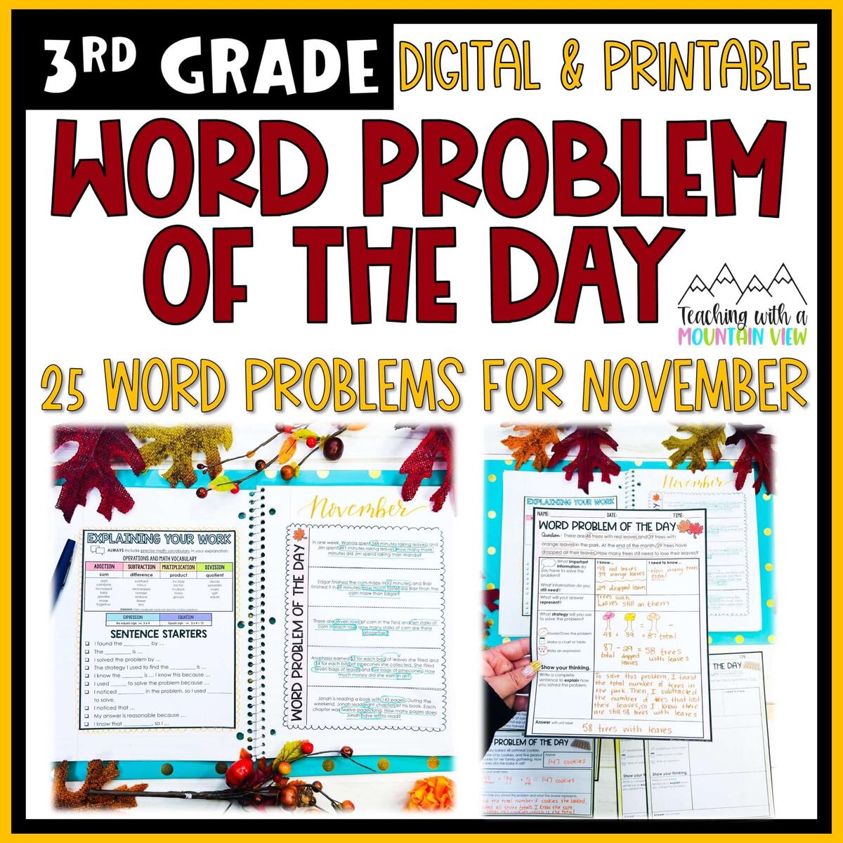 Math Word Problem Of The Day 3rd Grade NOVEMBER Thanksgiving Teaching With A Mountain View Math Word Problem Of The Day 3rd Grade NOVEMBER Thanksgiving Teaching With A Mountain View