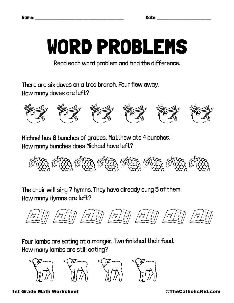 Math Word Problems 1st Grade Math Worksheet Catholic Themed Math Word Problems 1st Grade Math Worksheet Catholic Themed