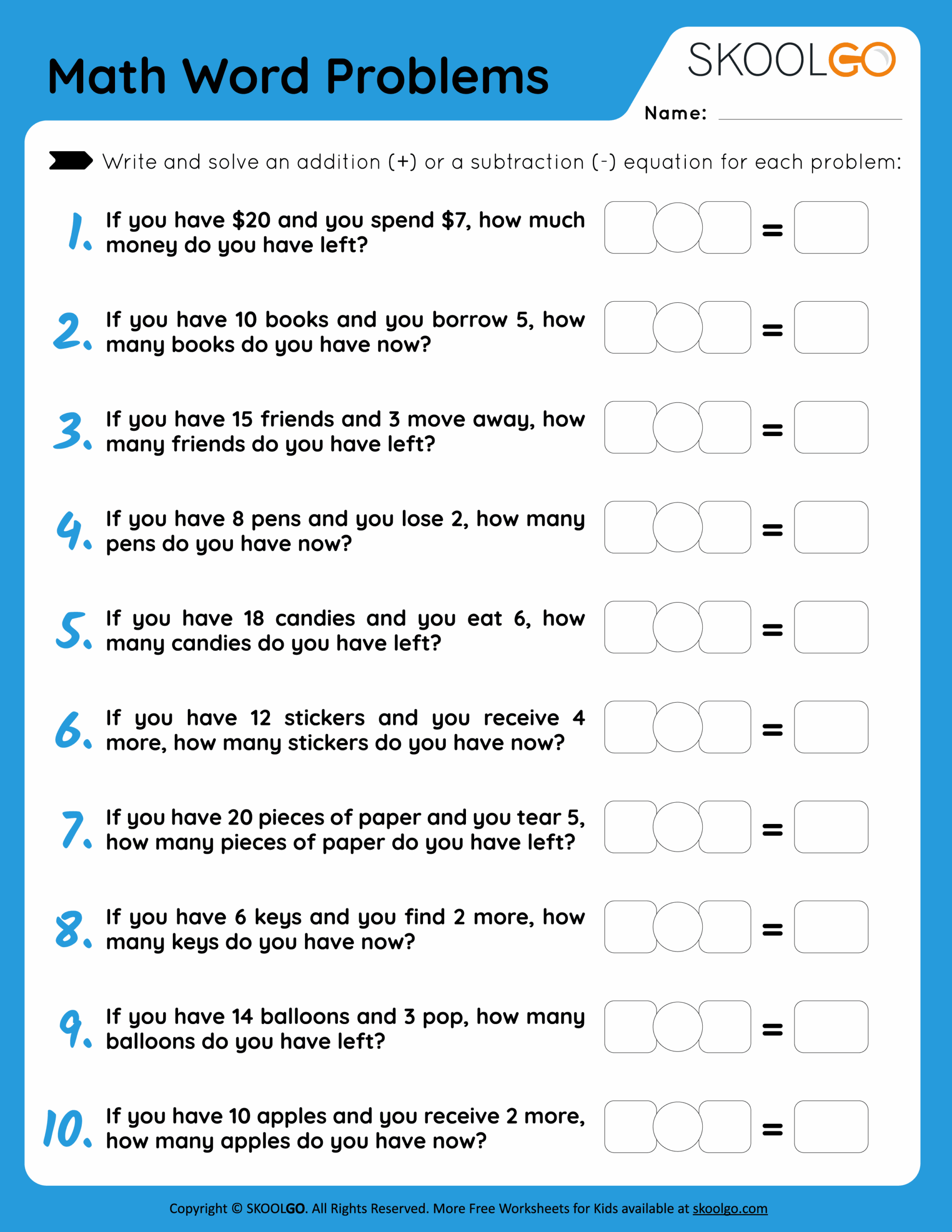Addition Word Problems Superstar Worksheets