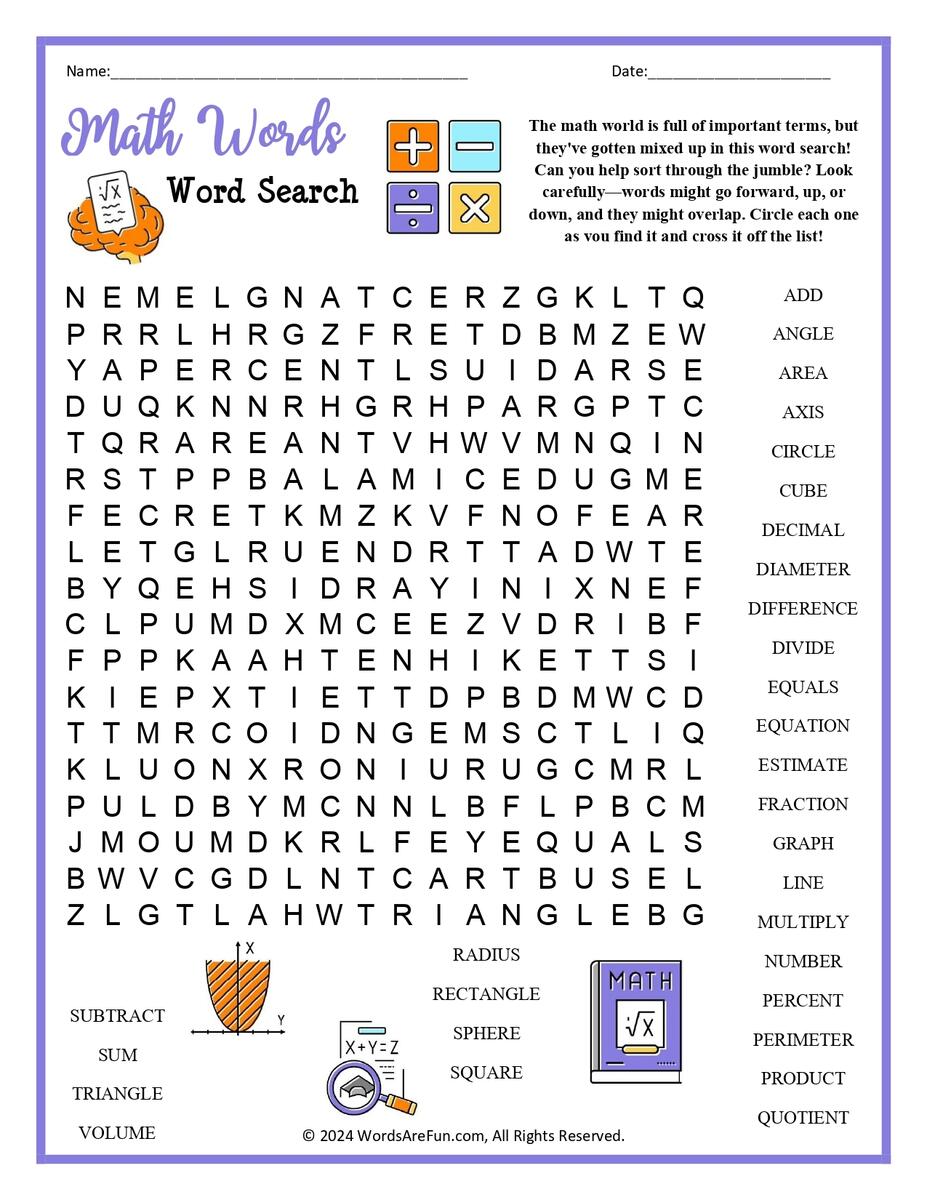 Math Words Word Search Printable Math Words Word Search Printable