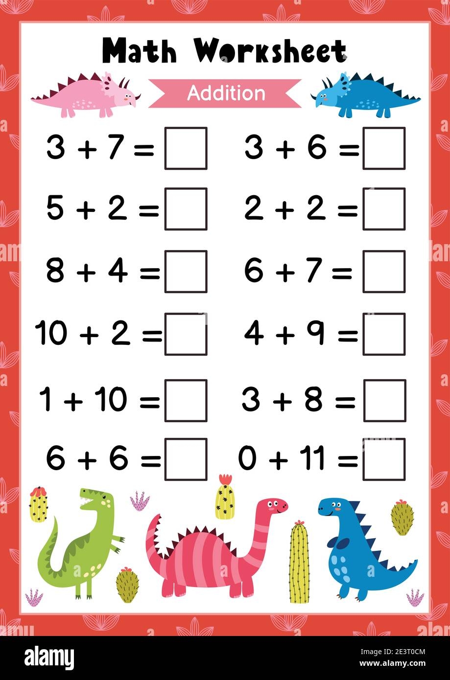 Math Worksheet For Kids Addition Mathematic Activity Page With Cute Dinosaurs Stock Vector Image Art Alamy Math Worksheet For Kids Addition Mathematic Activity Page With Cute Dinosaurs Stock Vector Image Art Alamy