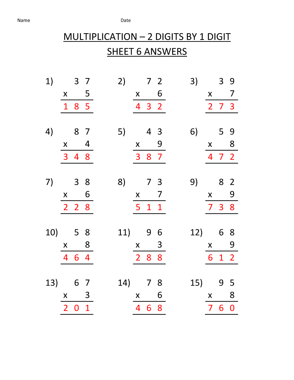 Math Worksheets Answers