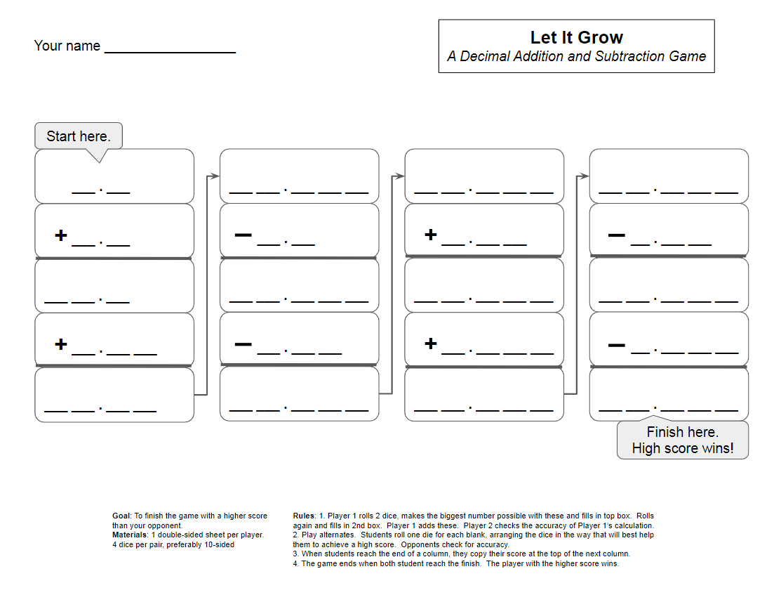 MathFactLab Decimal Addition And Subtraction Game Let It Grow MathFactLab Decimal Addition And Subtraction Game Let It Grow