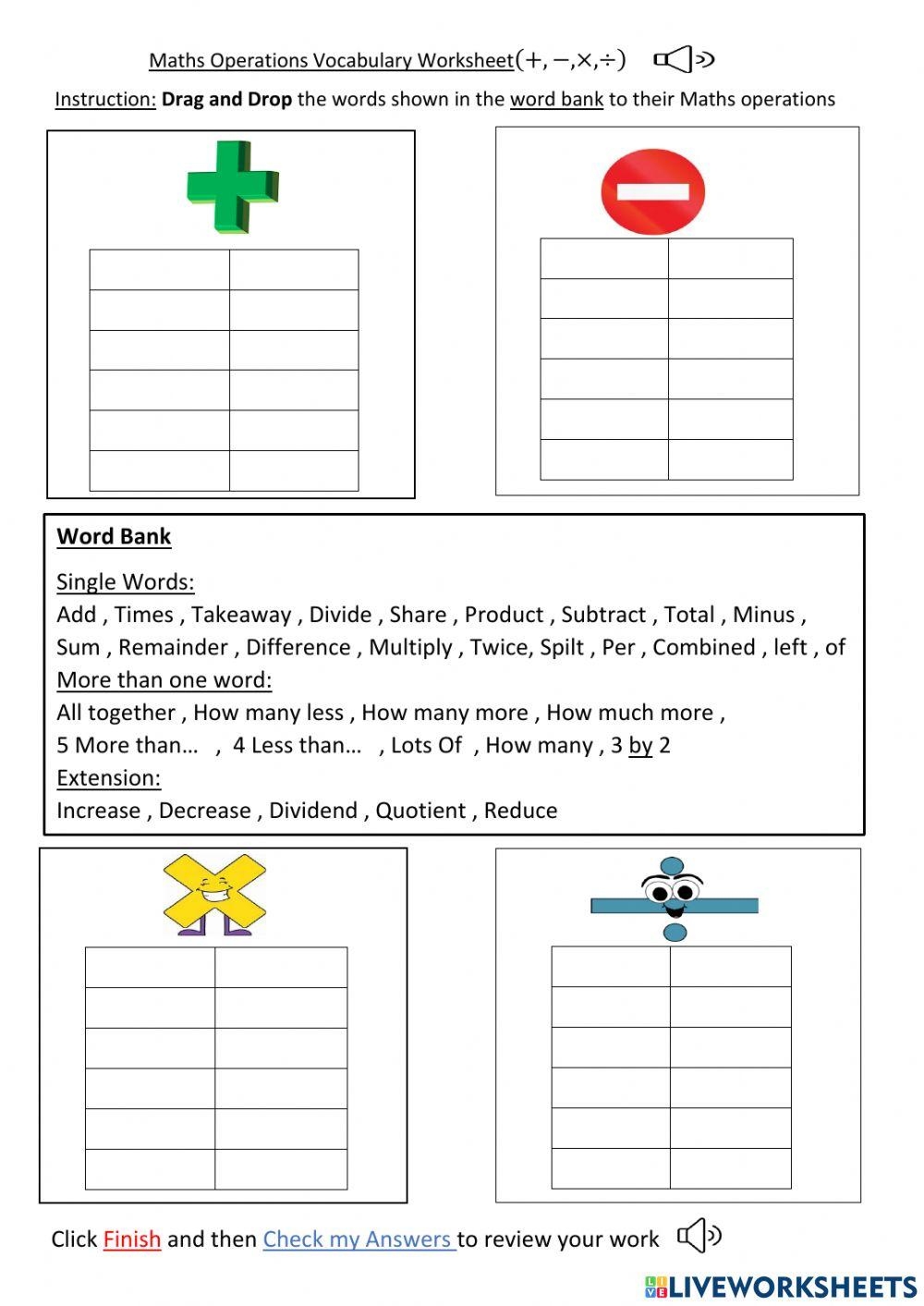 Maths Vocab Matching Test Worksheet Worksheets Library