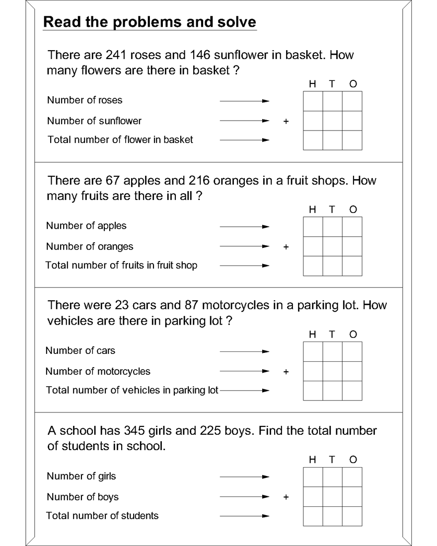 Maths Worksheets For Addition Word Problems 4th Grade Math Problems