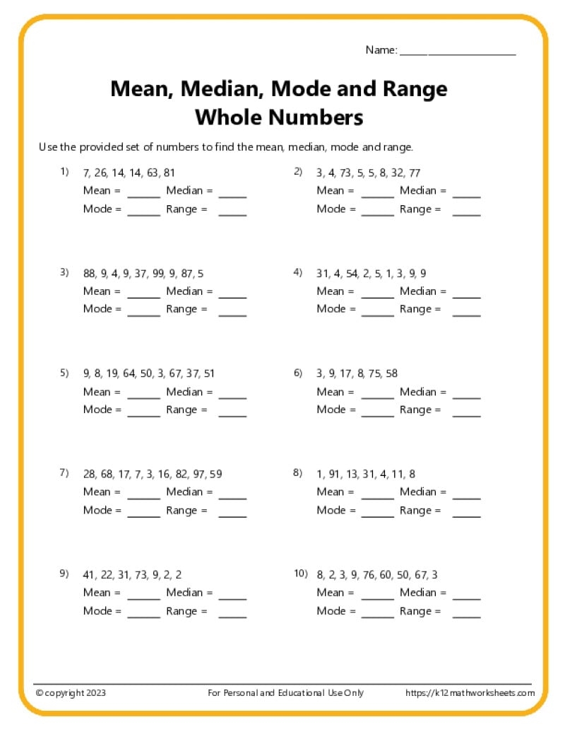 Mean Median Mode Range Worksheets Mode And Range Worksheets