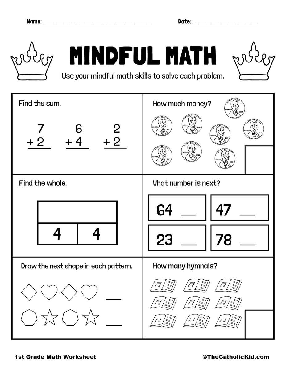Mental Math Problems 1st Grade Math Worksheet Catholic TheCatholicKid