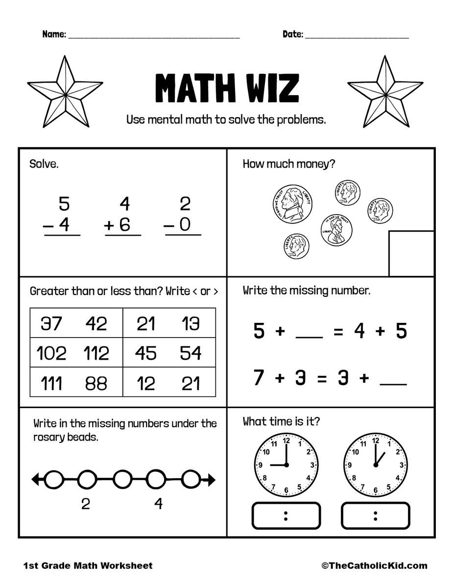 Mental Math Worksheet TheCatholicKid