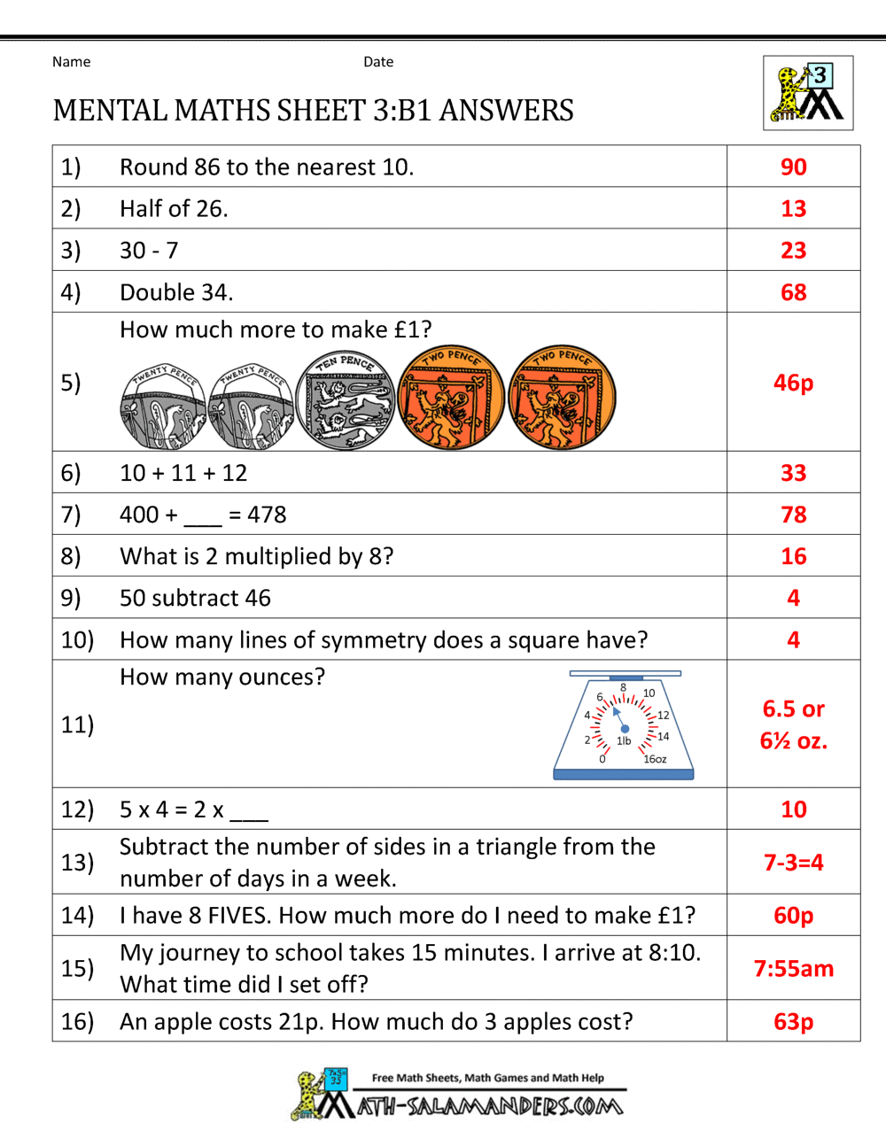 Mental Maths Year 3 Worksheets