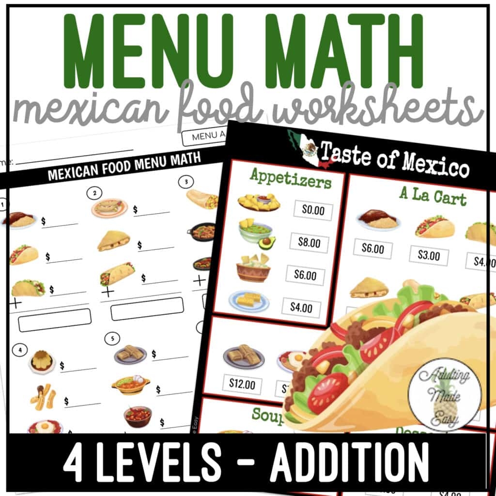 Mexican Food Menu Math Addition Worksheets Mexican Food Menu Math Addition Worksheets
