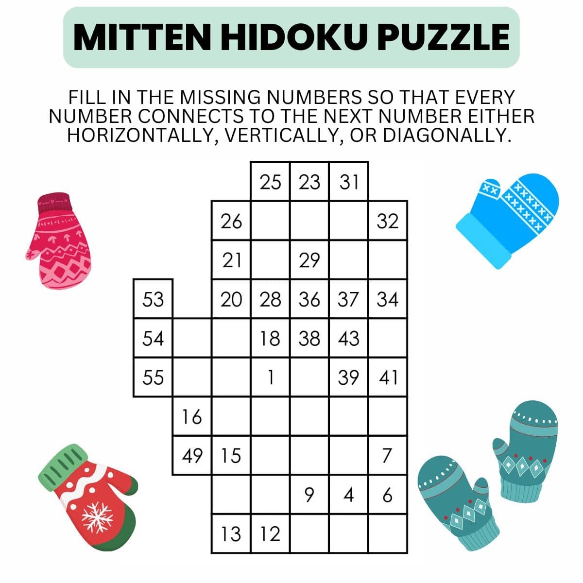 Mitten Hidoku Puzzles For Winter Math Love