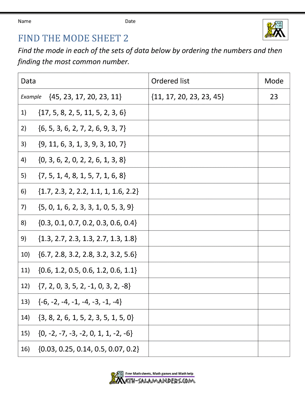Mode And Range Worksheets Mode And Range Worksheets