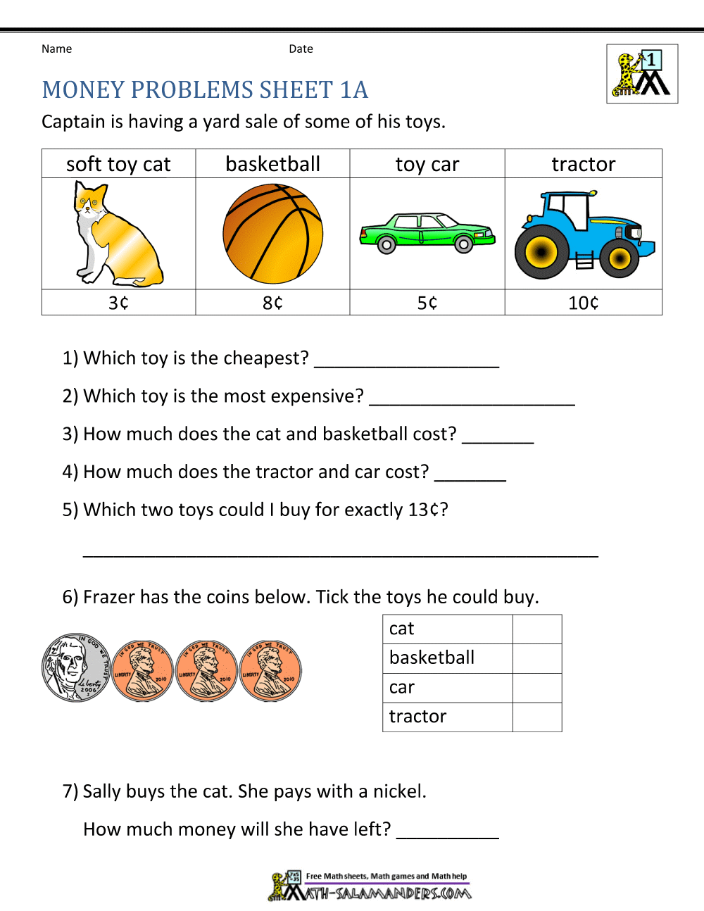 Money Worksheets For First Grade Free Math Money Worksheets 1st Grade
