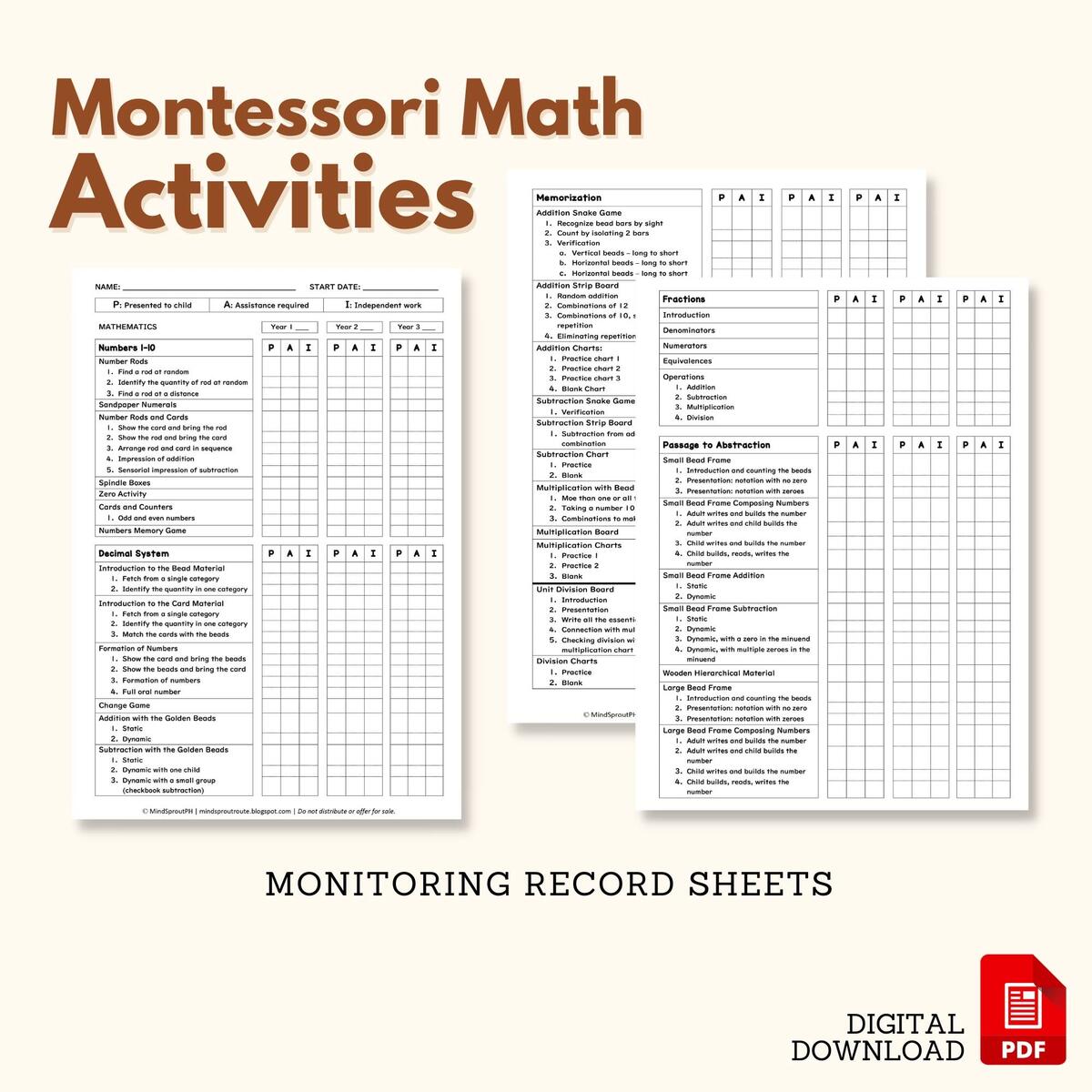 Montessori MATH Activities Monitoring Record Sheet Scope And Sequence Made By Teachers Montessori MATH Activities Monitoring Record Sheet Scope And Sequence Made By Teachers
