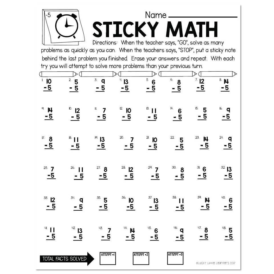 More Sticky Math Fact Practice Subtraction 5 Version 2 Worksheets Library More Sticky Math Fact Practice Subtraction 5 Version 2 Worksheets Library